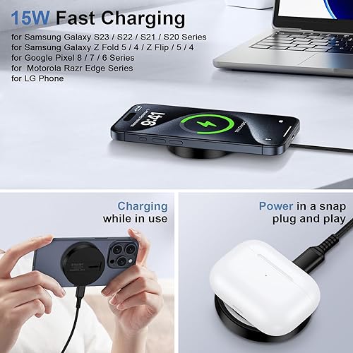 Miniatura 4 de Cargador Samsung S24 Ultra Wireless de 15 W Almohadilla de carga magnética con bloque de carga USB C rápido de 20 W para iPhone 15 Series, Samsung