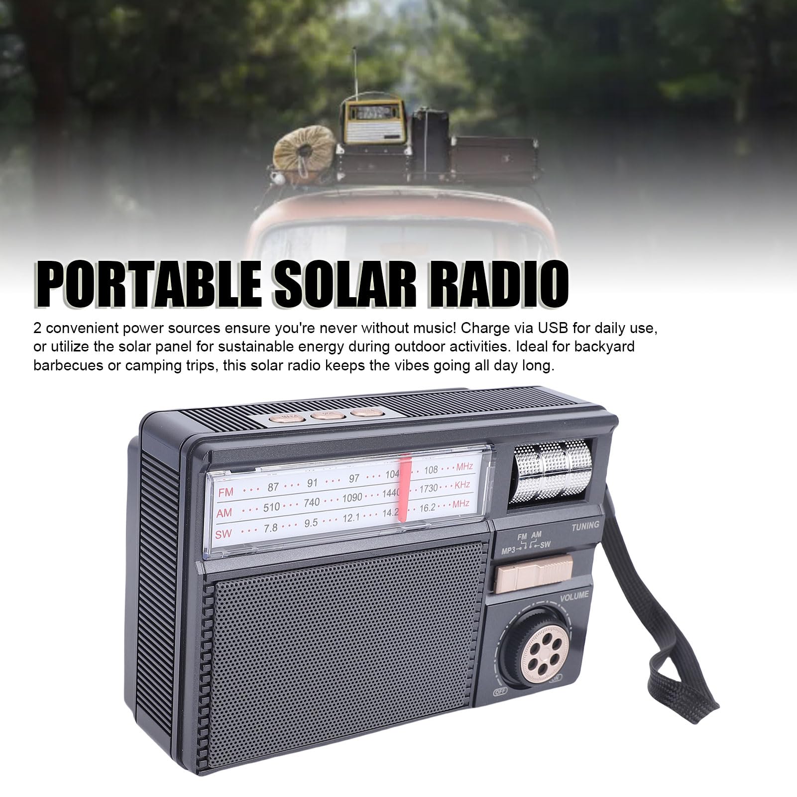 Gugxiom Solarne Radio Bluetooth, Przenośne Radio AM FM SW z Panelem Słonecznym, Akumulatorowy Głośnik Zewnętrzny na Kemping, Obsługa Odtwarzania Kart USB/TF (BLACK)