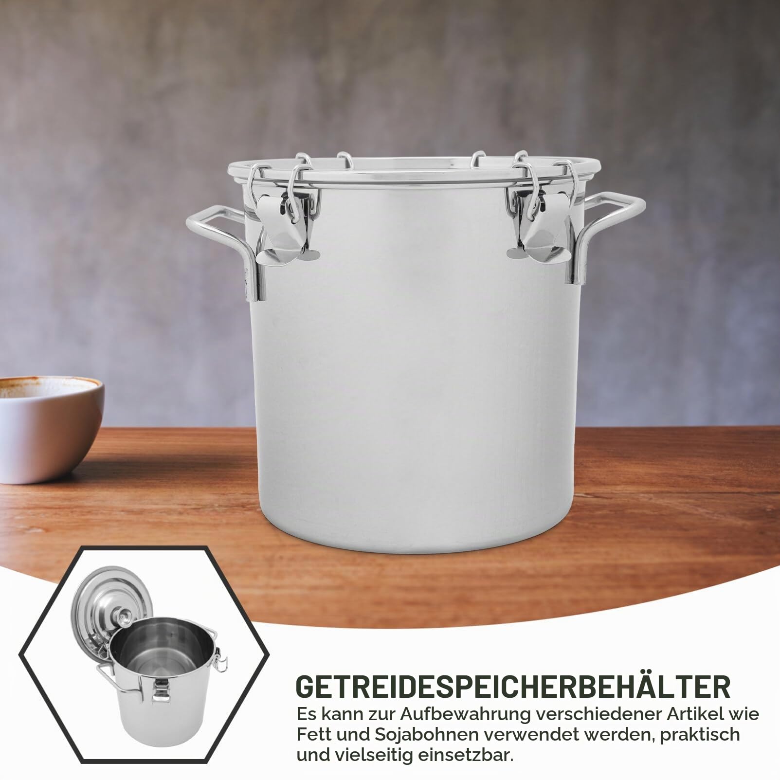 HEMOTON Edelstahl Getreide-Aufbewahrungseimer Mit Deckel Luftdichter Lebensmittelbehälter Für Reis Mehl Sojabohnen Und Fett Küchen-Aufbewahrungseimer Für Ordentliche Lagerung 7.87X7.87X7.87in