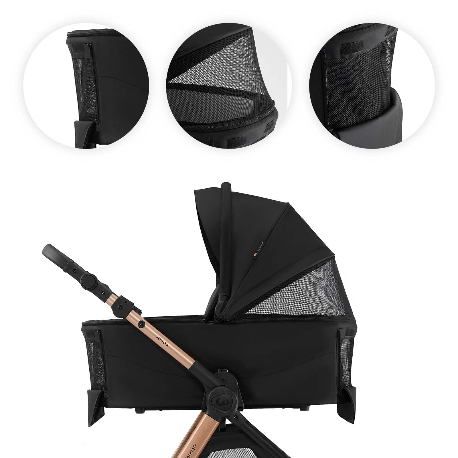 Kinderkraft VESTO 2 Poussette Bébé 3 en 1, Poussette Trio avec Nacelle et Siège Auto MINK PRO 2, Siège Réversible, Travel System, Pliage Compact, Roues EVA, Noir