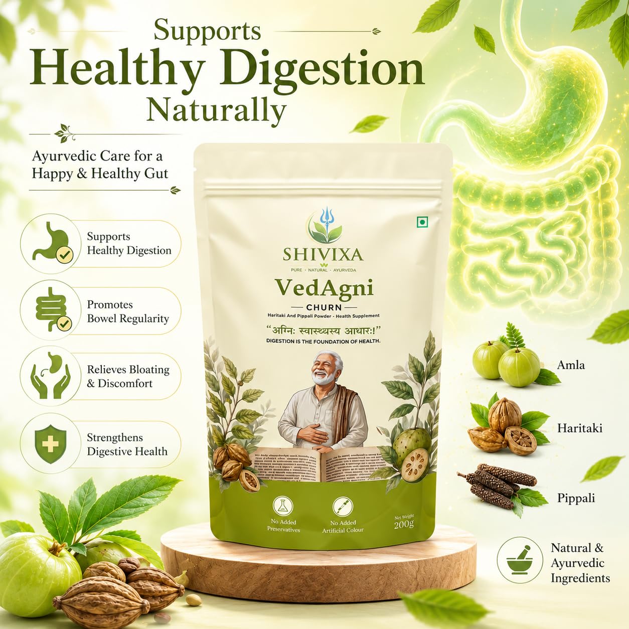 VedAgni Churna | Ayurvedic Digestive Powder | Helps Relieve Gas, Acidity, Bloating & Constipation | Supports Gut Health, Digestion & Metabolism | Plant Based Natural ayurvedic Laxative for men & woman | 200g Pack of 1 — Amazon image 8