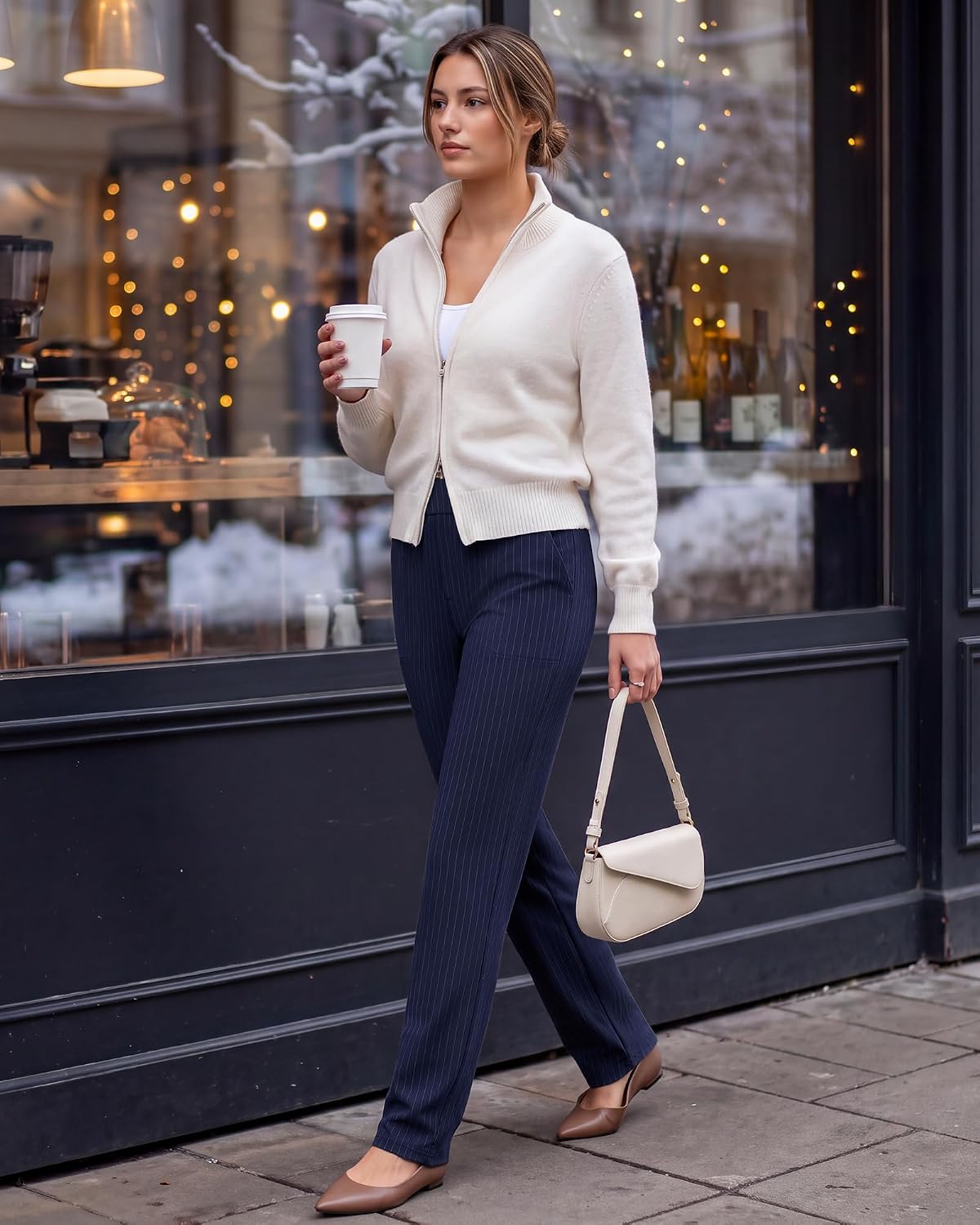 G4Free ShiftReady Womens Dress Pants Pinstripe Straight Leg Work Casual image 3