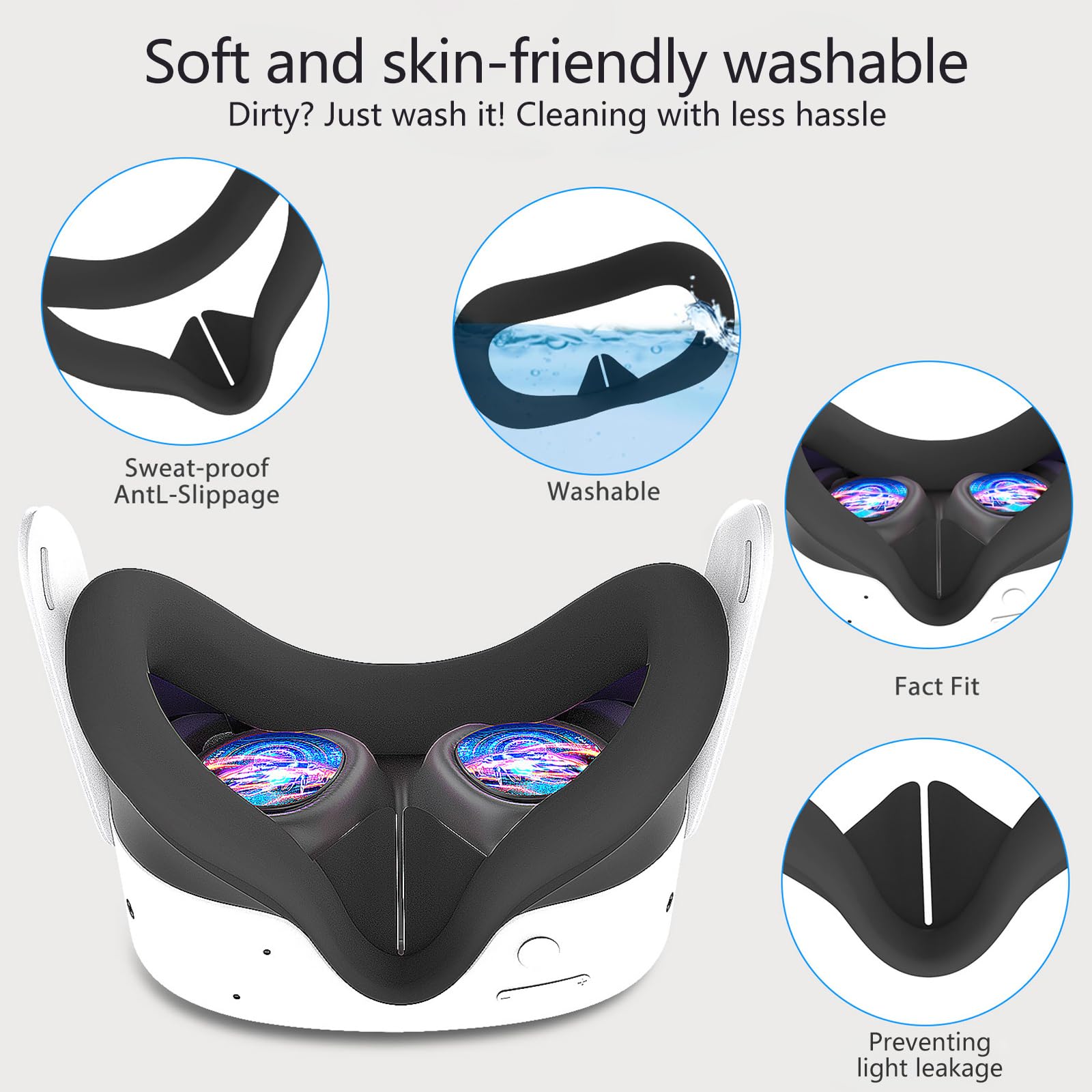 Set di cover in silicone per Meta/Oculus Quest 3s, include custodia per VR, copertura per interfaccia facciale, apertura batteria aggiornata, copertura per presa del controller