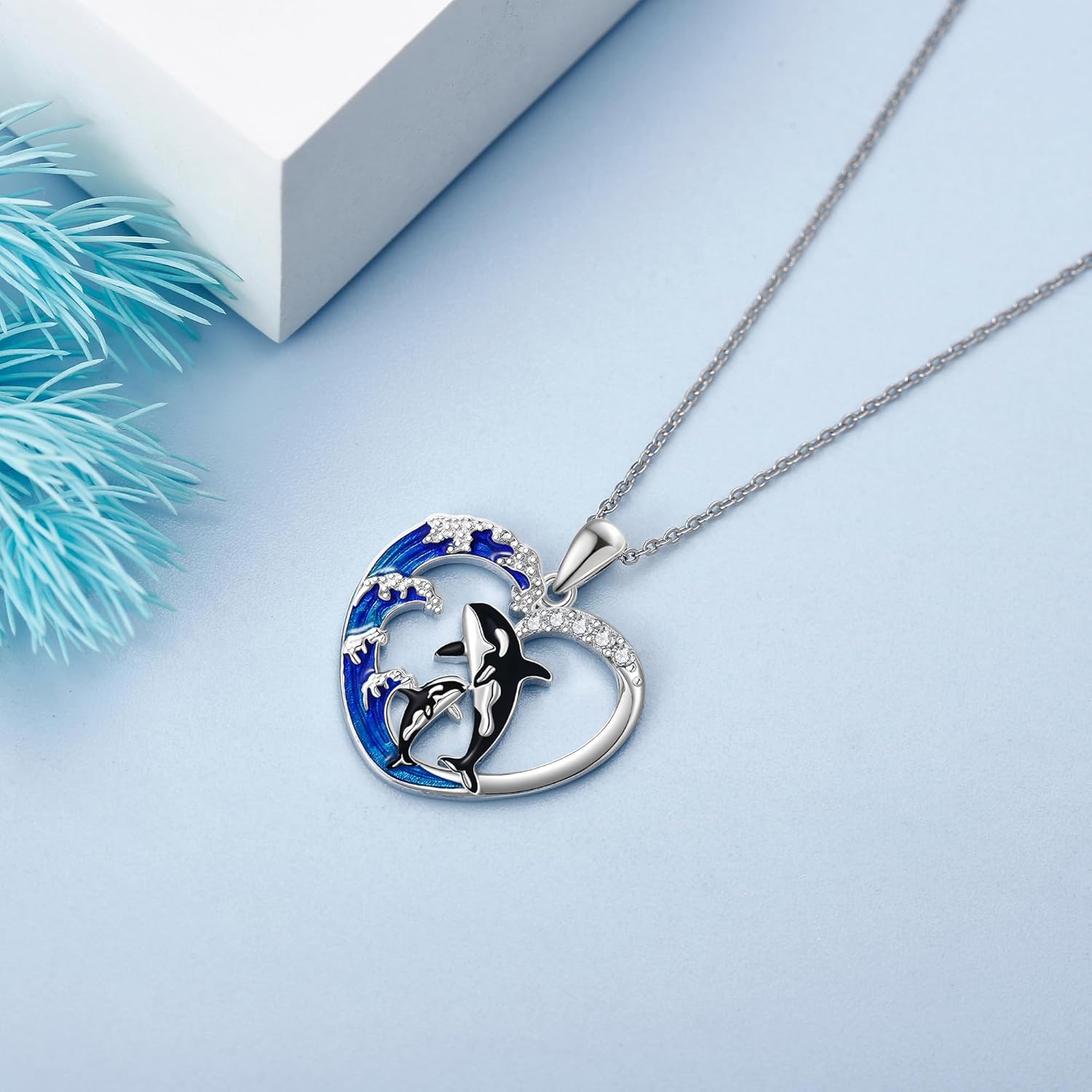 Mother Daughter Necklace 925 Sterling Silver Orca Killer Whale/Chicken/Dinosaur/Dandelion Mother Son Daughter Pendant Necklace Abalone Shell Sea Ocean Animal Jewelry Mothers Gifts for Women Mom - Image 5
