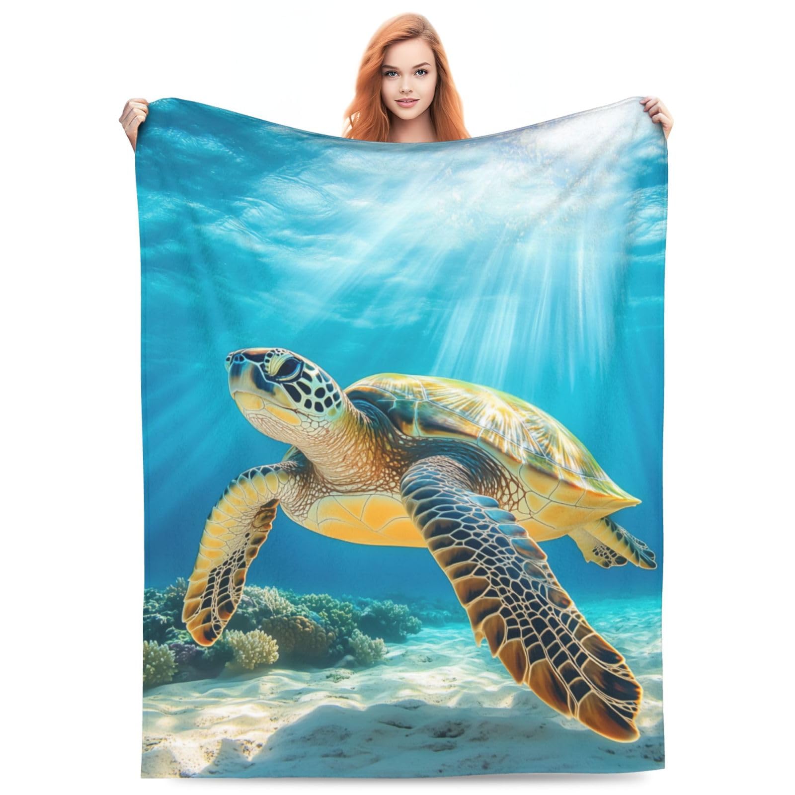 Sea Turtle Blanket Gifts for Kids Adults Lightweight Soft Ocean Coral Animal Flannel Throw Blankets Cozy for Living Room Sofa Couch Bed Room All