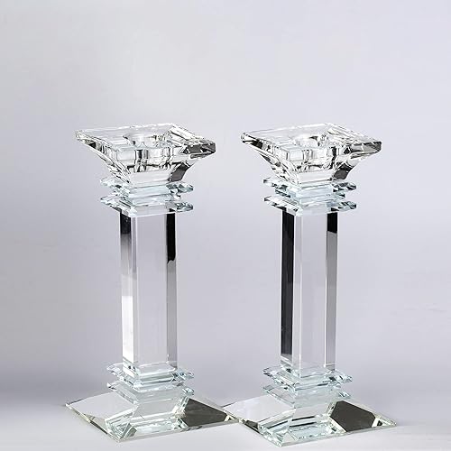 Miniatura 5 de Juego de 2 portavelas de cristal de 11.8 pulgadas de alto, centro de mesa ultra elegante y moderno, decoración del hogar
