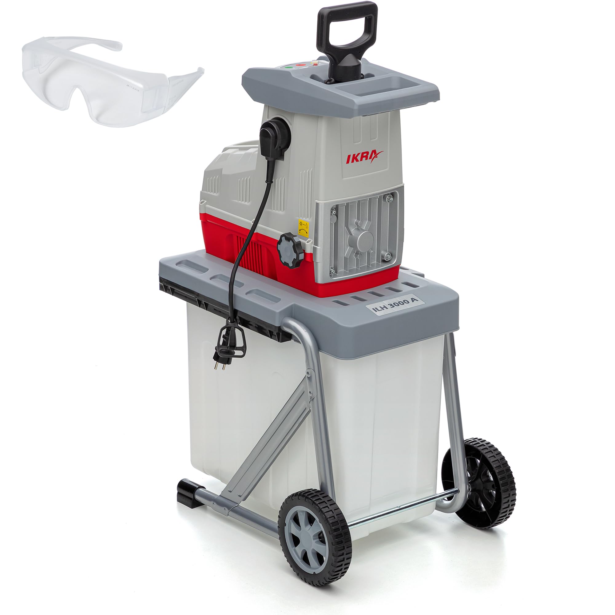IKRA Electric silent shredder ILH 3000 A, branch diameter at 44 mm, powerful 3000W, incl. safety glasses