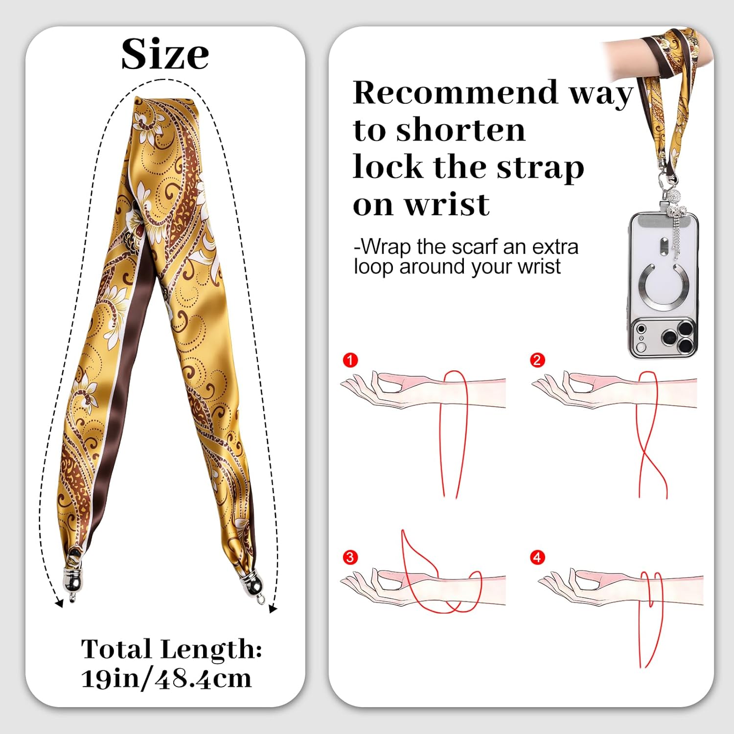 Scarf Phone Wrist Strap with Durable Tether Tab Fashion Phone Lanyard for Women Anti-Drop Hands-Free Cellphone Strap