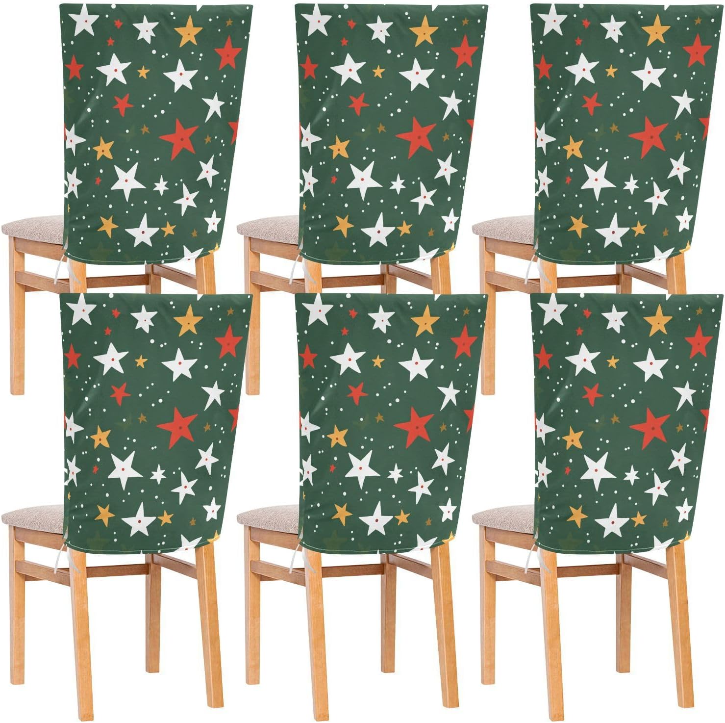 ALAZA Christmas Color Stars Chair Back Cover Set of 6, Washable Reusable Removable Chair Slipcovers Decorative Chair Cover for Home Kitchen Wedding Party