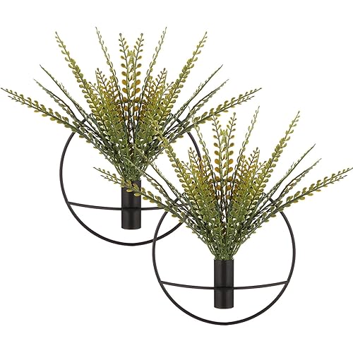Pretty Jolly Wall Decor, Wall Metal vase Decoration Holder, Wall-Mounted Artificial Flowers, Black Wall Decor Fake Wheat 2 Pack, Wall Art Artificial Greenery, Farmhouse, Boho