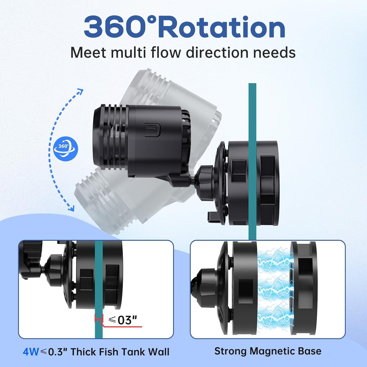 hygger Aquarium Wave Maker 4W 750GPH Submersible Water Circulation Pump with Magnetic Base, Quiet Rotating Powerhead for 5-15 Gallon Freshwater & Saltwater Tanks