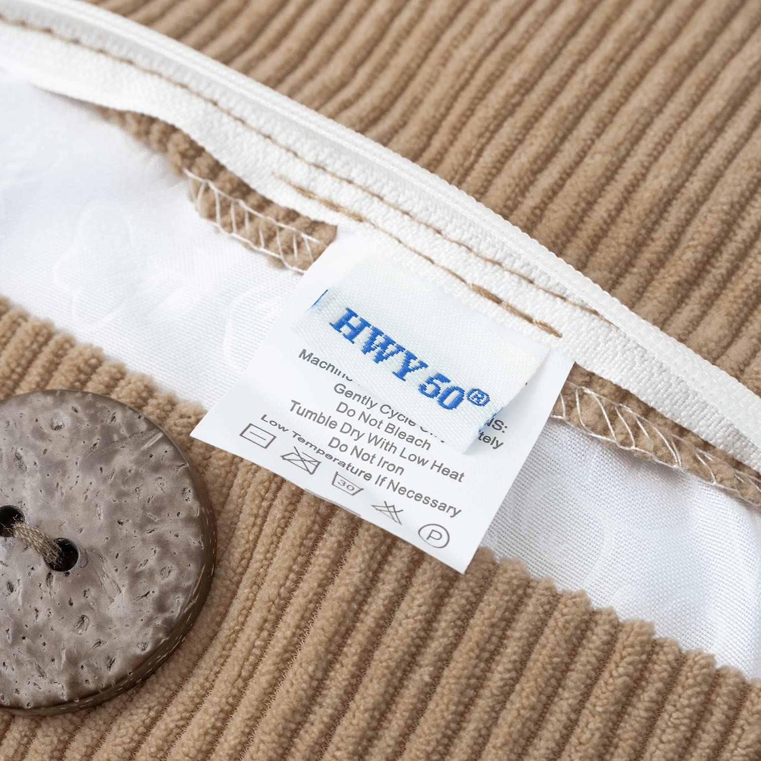 HWY 50 Taupe Chenille Cushion Covers 45cm x 45cm (18"x18") with Triple Buttons, Set of 2 - Image 2