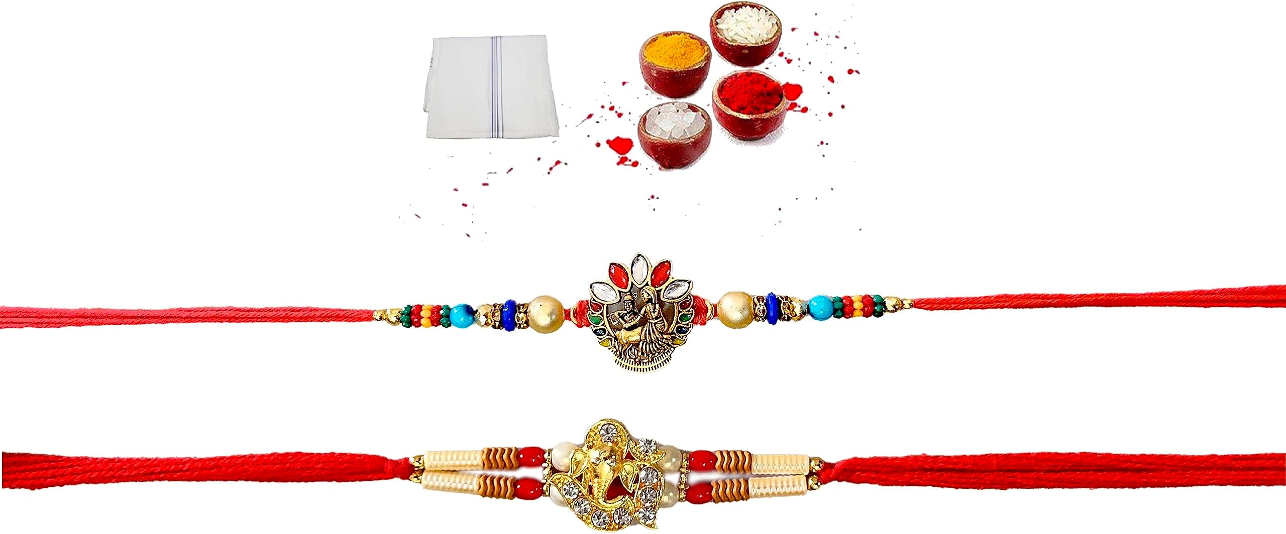 Bandhan Uphaar Rakhi For Brother Set of 2 Designer Rakhi For Brother With 1 Rumal, 1 Greeting Card, Roli & Chawal