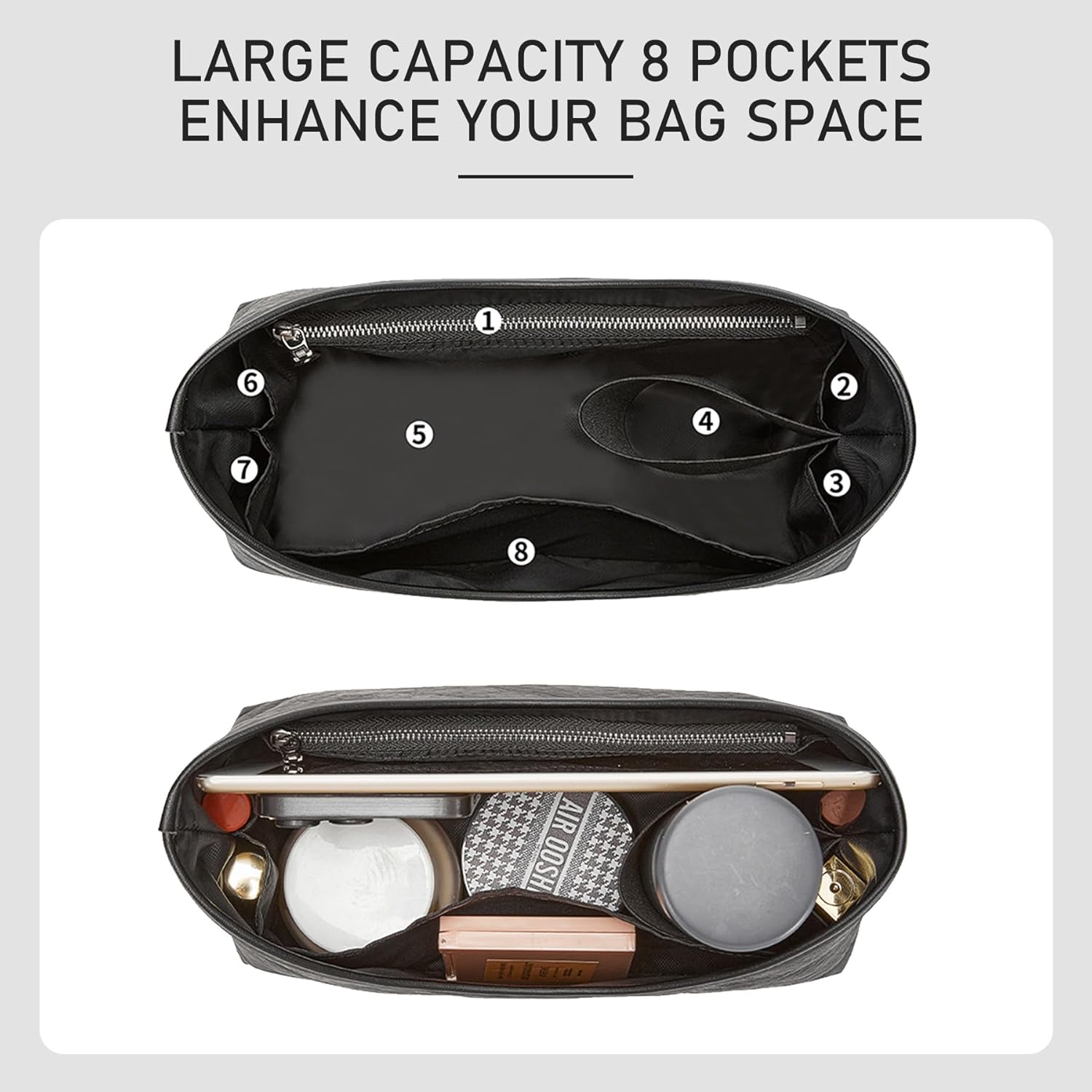 Dupontpaper Purse Organizer Insert Compatible with LV CarryAll Cargo Vibe MM Bag,Upgraded Lightweight Water-Resistant Bag Organizer Insert Shaper for Luxury Handbag Tote（Black, MM） - Image 3