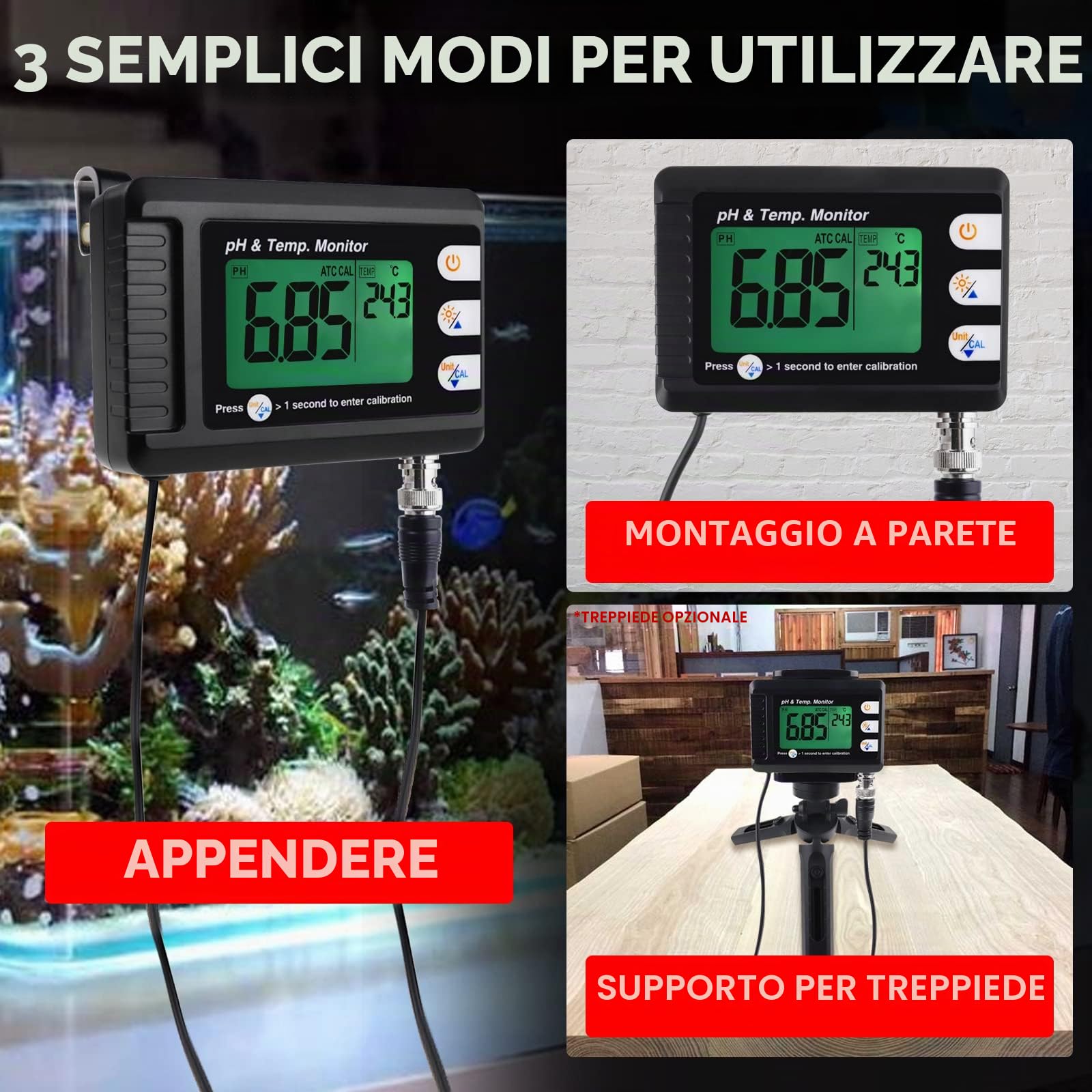 Professionale pH & Temperatura Meter con e Automatico Calibrazione Funzione, Acqua Tester Misurazione con Treppiedi Titolare per Acquario Idroponica