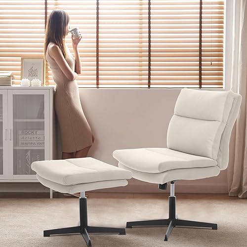 Miniatura 7 de LUCKWIND Silla de escritorio sin brazos para oficina en casa, sin ruedas, moderna silla ergonómica de doble acolchado, sillas giratorias acolchadas