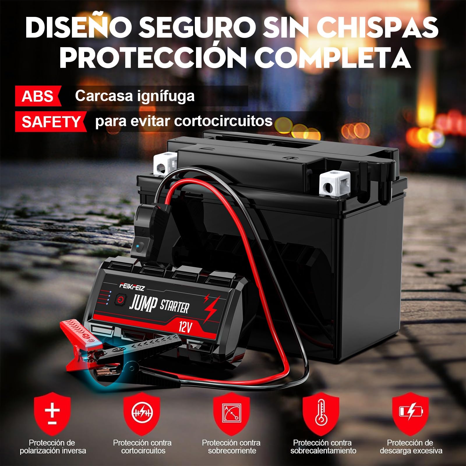 FEIKFEIZ Arrancador de Coches, 6000A Arrancador Batería Coche (para Todo vehículo de Gasolina o 10,0L Diesel),Booster Bateria, Carga Rápida QC3.0,con Linterna LED.