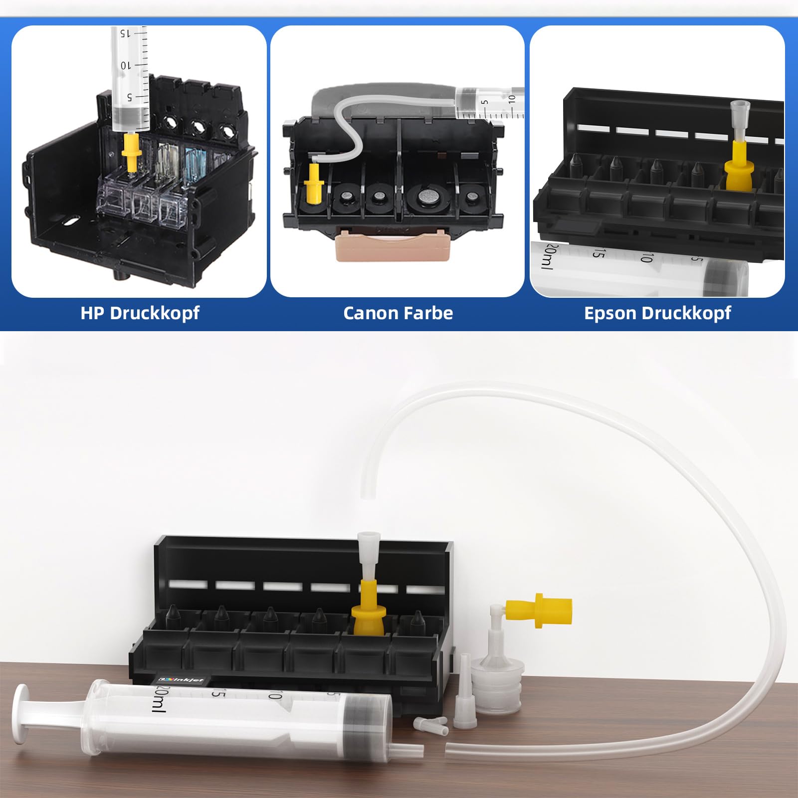 Druckkopfreiniger, 250ml Düsenreiniger Kompatibel für Epson HP Canon Brother Tintenstrahldrucker, Druckkopf Reinigungsset