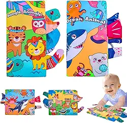 Brastoy Livros de Pano Para Bebês Brinquedos Montessori Sensorial Atividades 2PCS
