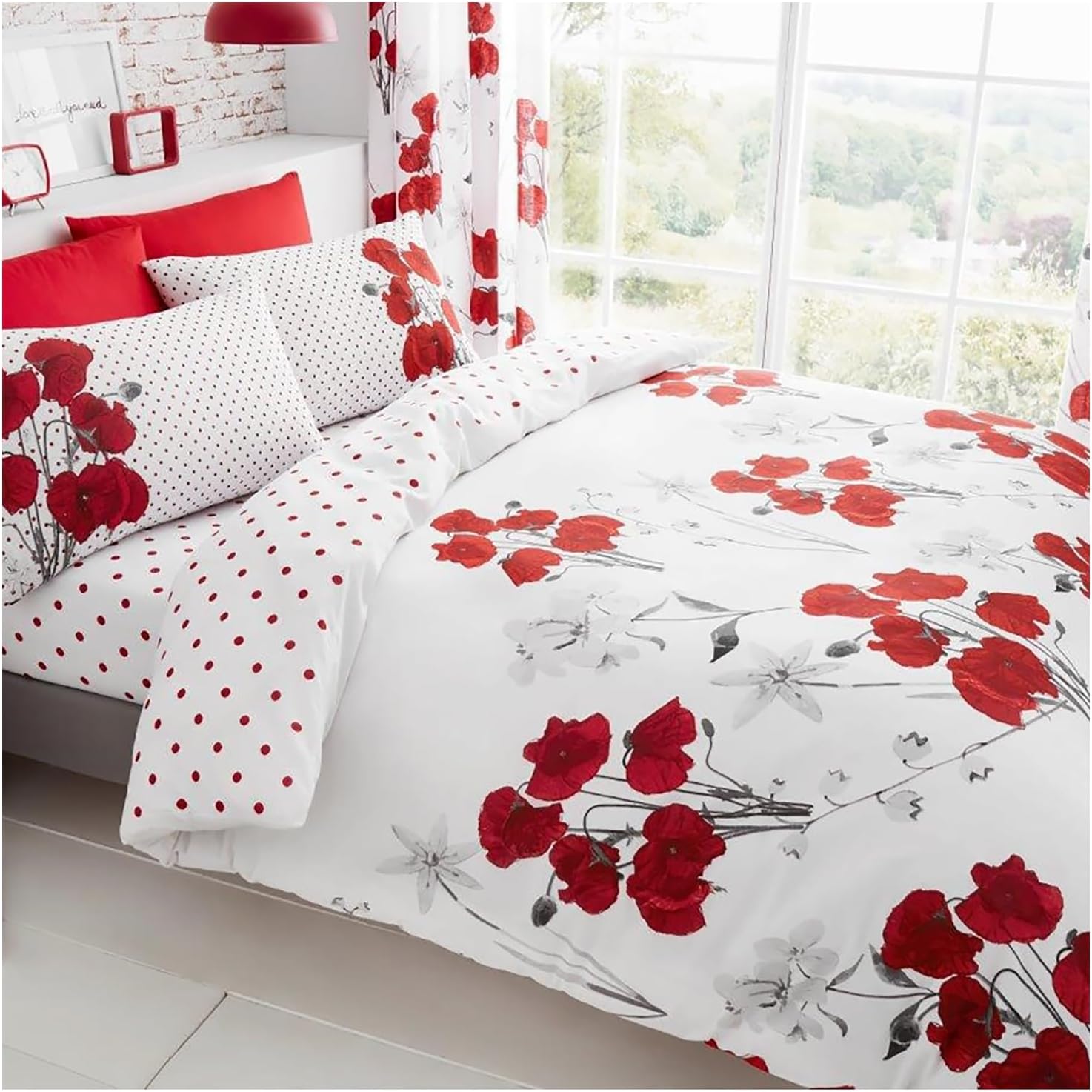 Gaveno Cavailia Luxurious Poppy Bed Set with Duvet Cover and Pillow Cases, Polycotton, Red, King