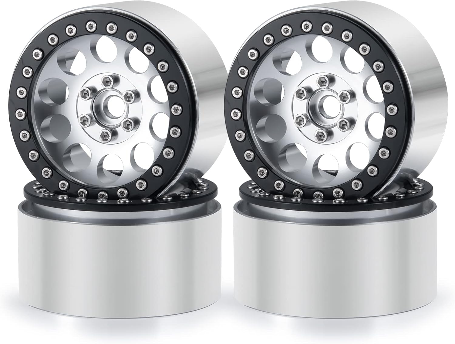 RCLIONS 4PCS Aluminum Alloy 2.2" Beadlock Wheels Rims 35mm for 1/10 RC Rock Crawler Car Axial Wraith 90018