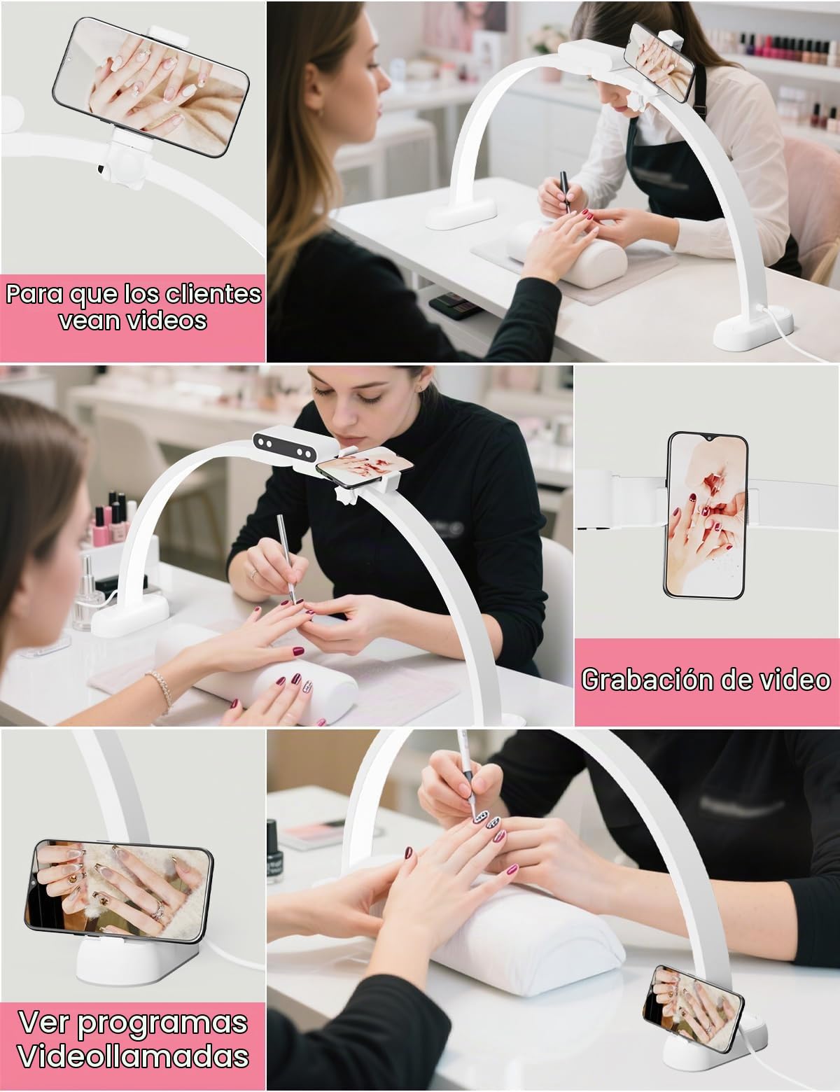 LANMOU Lámpara Media Luna LED 74 cm Regulable para Uñas y Pestañas | 35 W, 2800 LM, 3000-6500 K, Soporte Móvil y mando, Lámpara de Mesa para Manicura, Pestañas, Tatuajes y Video