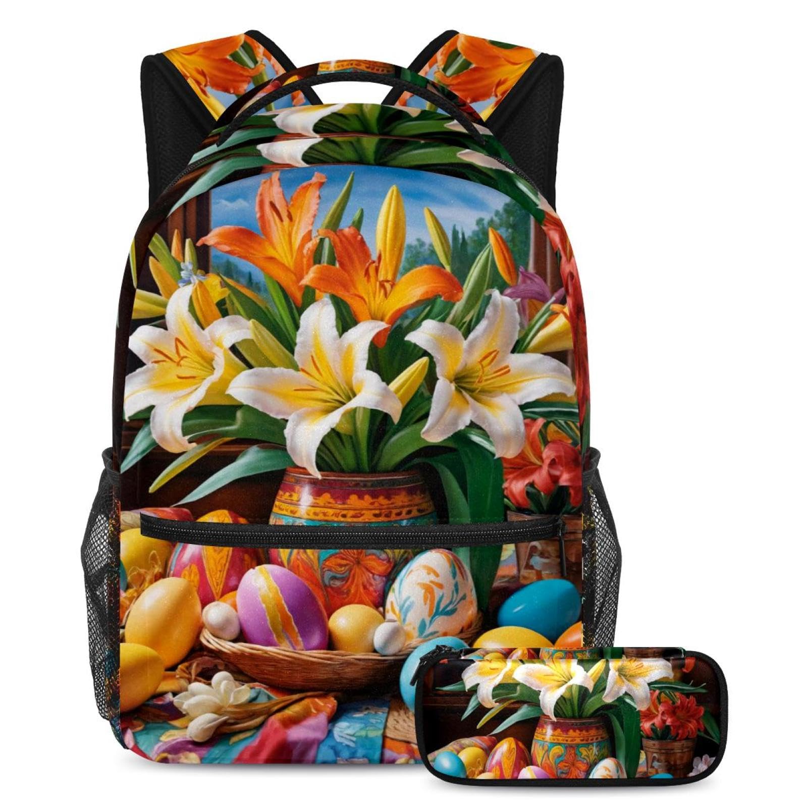Ensemble sac à dos scolaire ado fille garçon et trousse de rangement œufs colorés