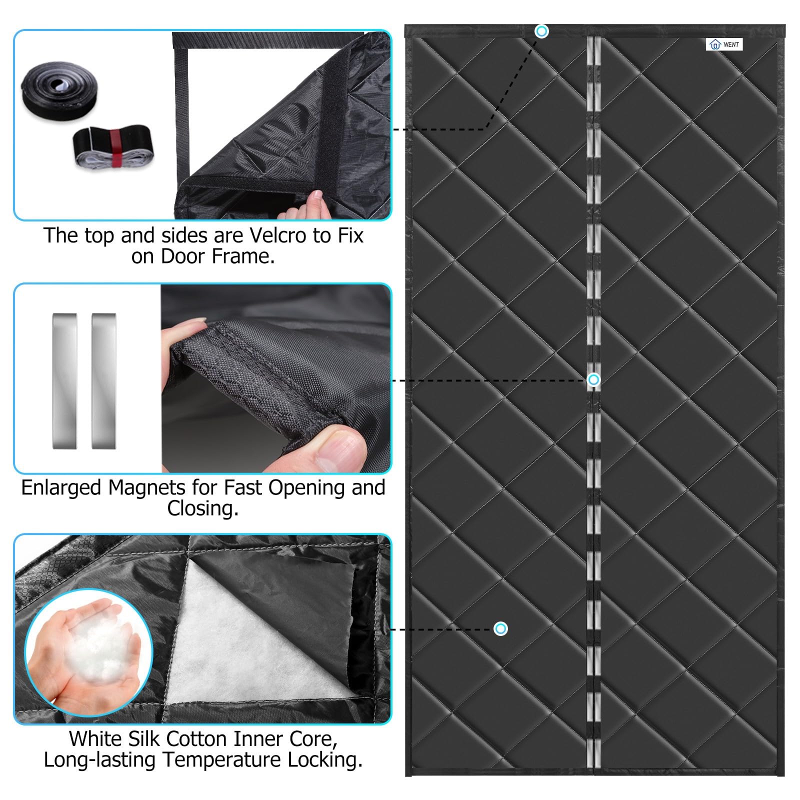 NUTKIT Magnet Wärmeschutzvorhang 100x210cm - Thermo Vorhang Ohne Bohren