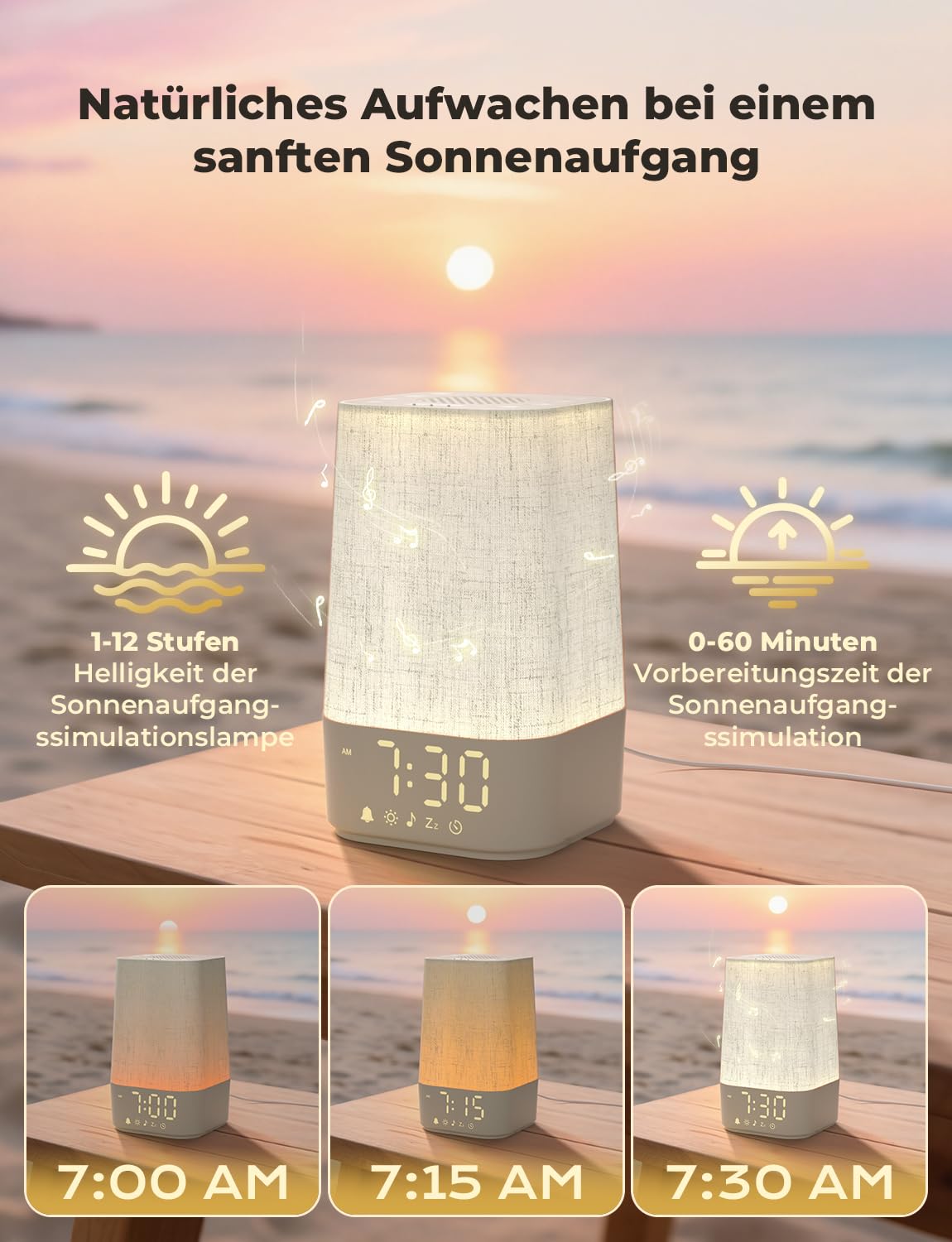 LIORQUE Tageslichtwecker Lichtwecker Wecker mit Licht Sonnenaufgang Wake Up Light Dimmbares Nachtlicht mit 20 Naturgeräuschen und 10 Weißrausch Lichtwecker Einschlafshilfe