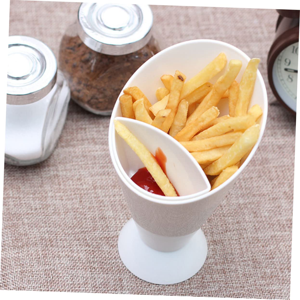 COLLBATH 6pcs French Fries Salad Cup Pp Salad Cup Western Dipping Cup French Fry Holder Cone Cup with Dip Holder Dipping Cups Fry Stand Dip Compartment French Fries Cup Cone Dip Cup White