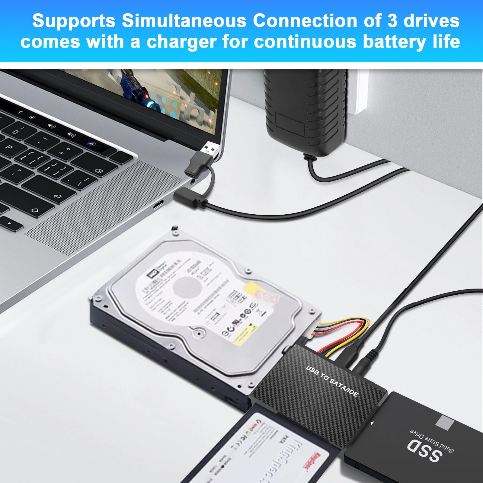 Adaptateur SATA Vers USB 3.1 AYWHP - Transfert HDD/SSD 2.5/3.5 & IDE Avec Alimentation