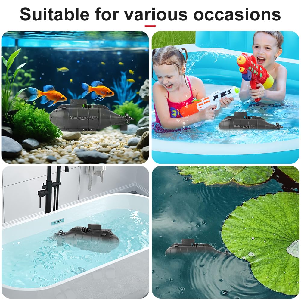 Mini Submarino Teledirigido Niño, 2,4G Barco RC Sumergible con Luces LED 6 Canales, Barco Submarino Gira 360, Juguete Agua Control Remoto Eléctric Niños en Piscina Verano, Regalo niños 6 a 12 Años