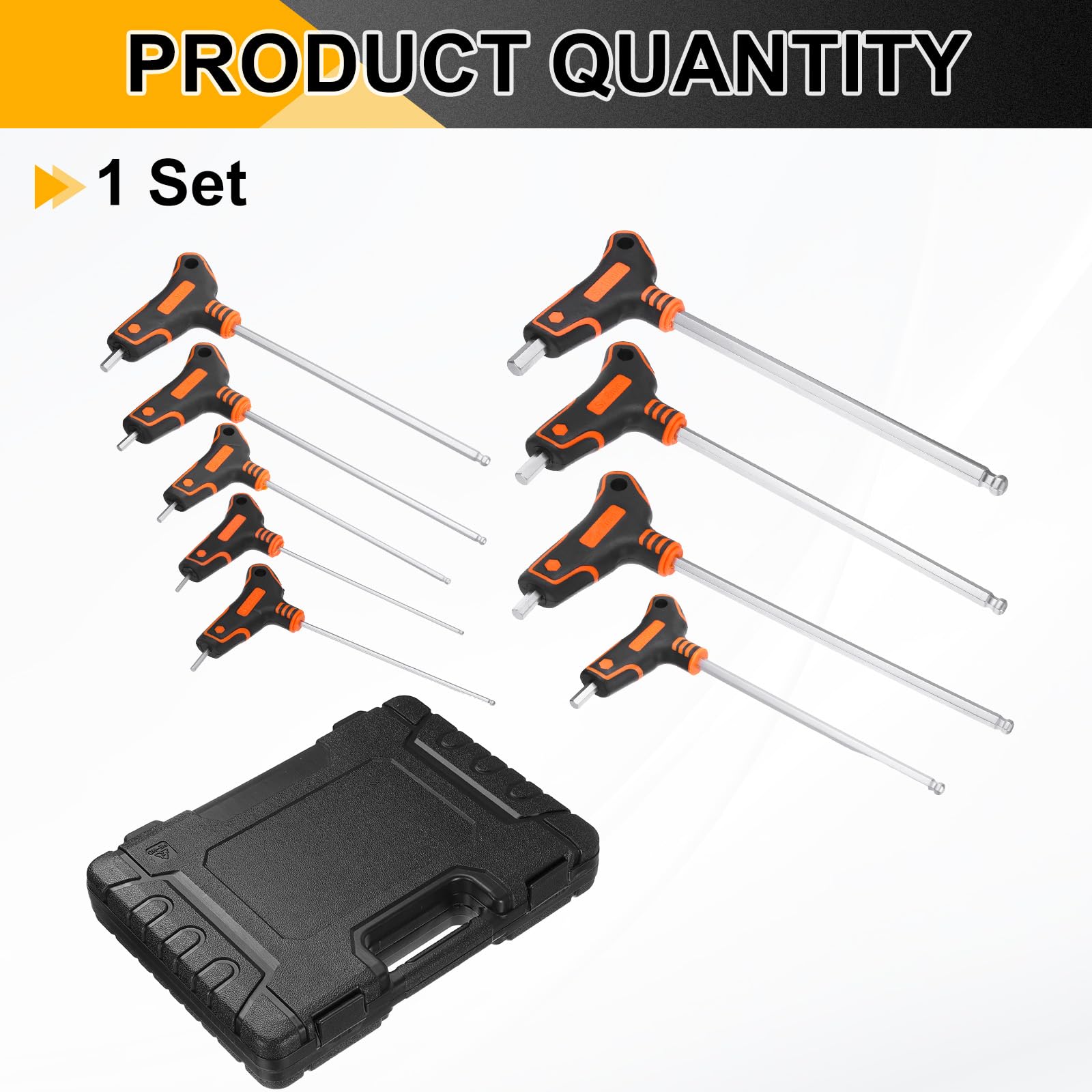 QUARKZMAN 10 Pcs Llave Hexagonal De Bola Con Mango En T 2-10mm Acero S2 Métrico Brazo Largo Llave En T Llave hexagonal Herramienta De Reparación Para Mantenimiento