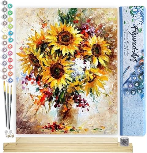 Vista 459 de Figured'Art - Juego de pintura por números, lienzo enrollado sin marco, para manualidades, para adultos, 16 x 20 pulgadas, jarrón de peonías