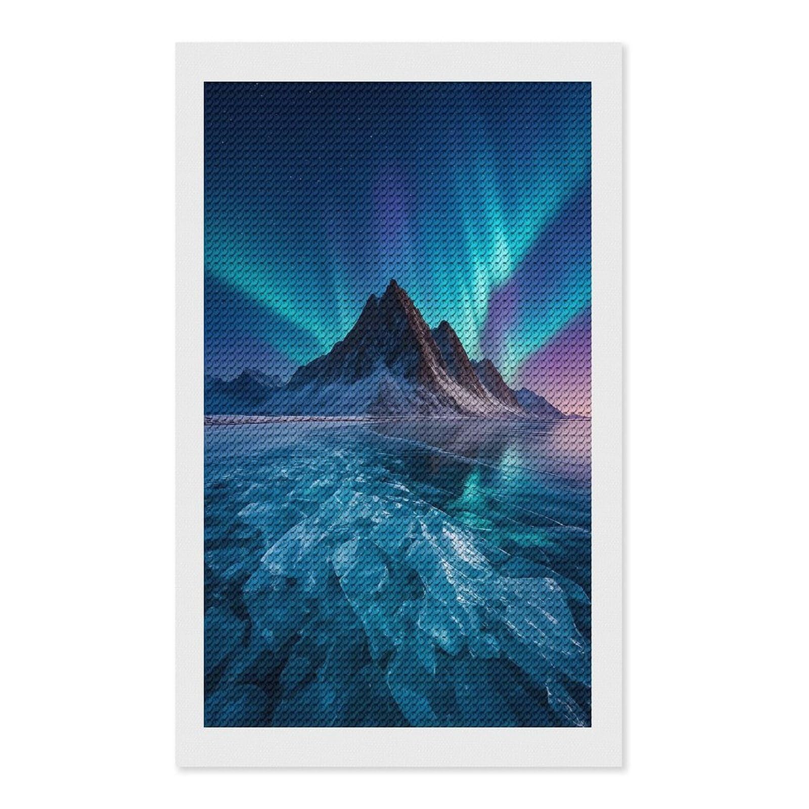 Junmoney Aurora Borealis Over Frozen Lake Full Drill Diamond Painting Kit 12"x20", Adhesive Canvas, Aesthetic Room Decor, for Family Craft Time, Birthday Gift