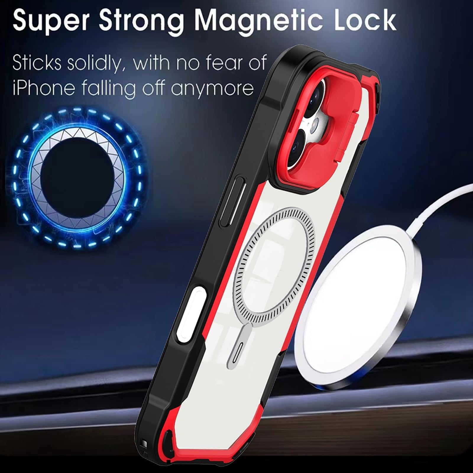 Schutzhülle für iPhone 16 Pro Max/16 Pro/16 Plus/16, dünn, stoßfest, mit Linsenschutz, magnetischer Halterung, transparente Schutzhülle, rutschfest, Schwarz, 16 Pro Max
