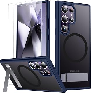 SPIDERCASE for Samsung Galaxy S24 Ultra Case, with Invisible Kickstand, Magnetic Case [Military Grade Drop Protection] [2 pcs Tempered Glass Screen Protectors] Shockproof Slim Case,Blue