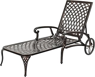 VINGLI Cast Aluminum Outdoor Chaise Lounge Chair with Wheels, Patio Chai...