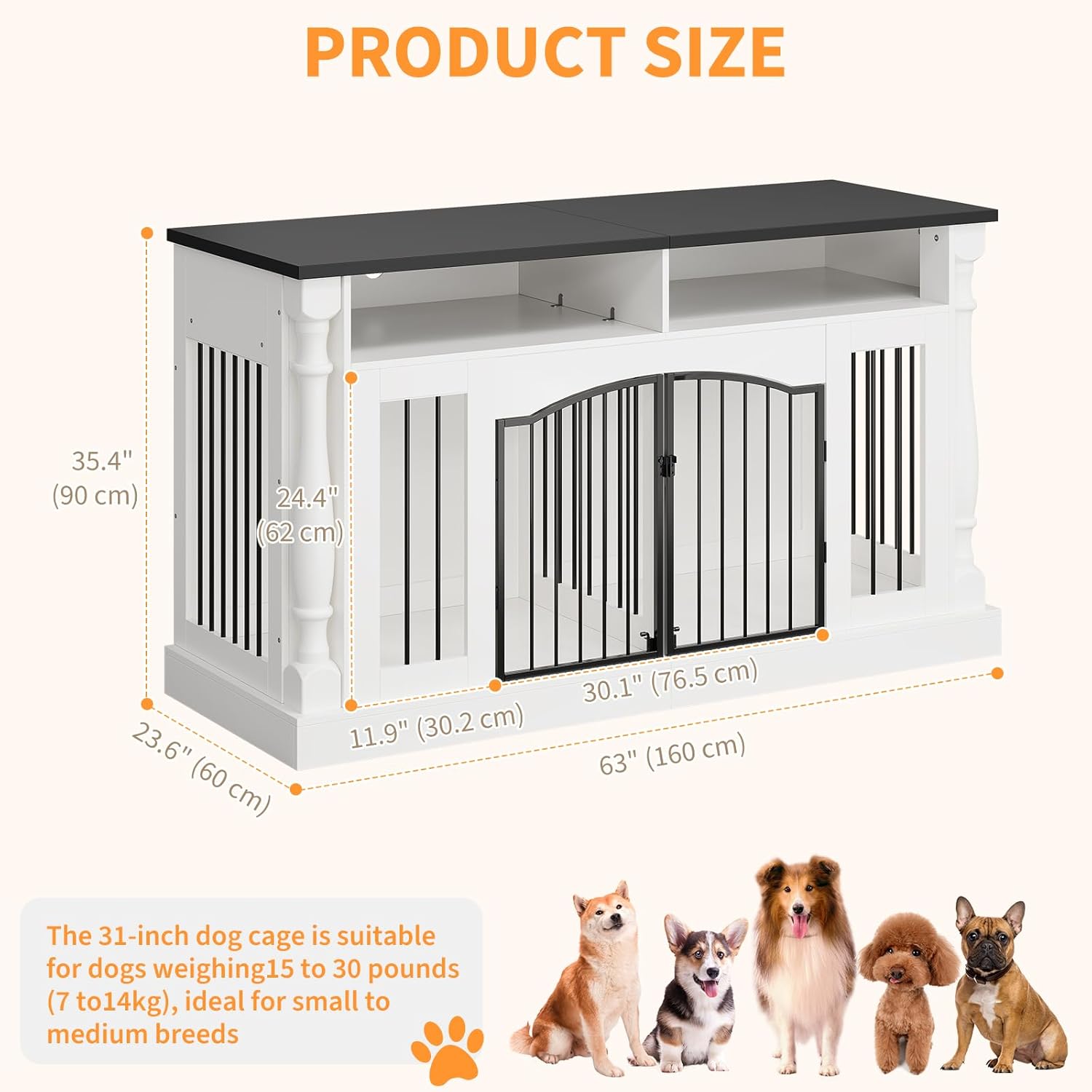 GAOMON 63 Inch Double Dog Crate TV Stand, Heavy Duty Wooden Dog Crate Furniture for 2 Dogs, Dog Kennel Indoor Furniture Ideal for 2 Dogs