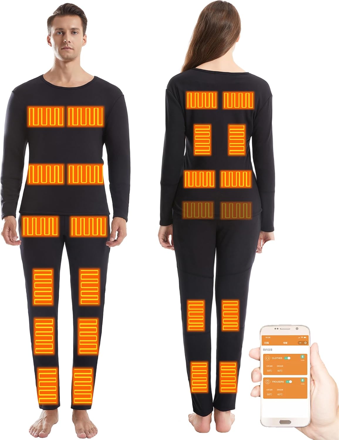 Electric Heated Thermal Underwear Set with 28 Heating Zones &app Remote Temperature Control for Skiing, Hunting
