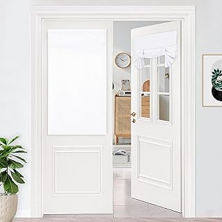 DWCN French Door Curtains - Tie Up Thermal Insulated Window Panels, Room Darkening Door Curtain with Adhesive Tape, Set of 1 Panel, 26x40 Inch, Pure White