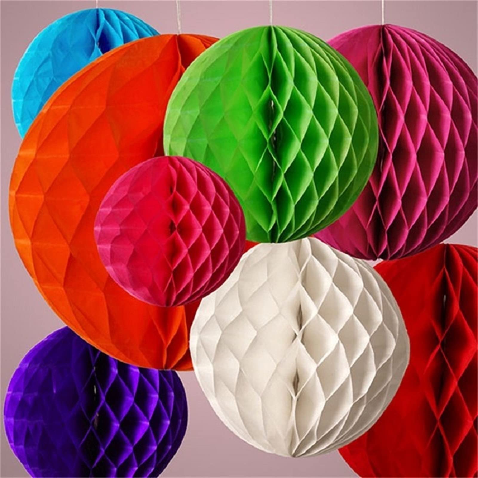 Lampion Papier,Lanterne Papier 10 pcs Rond pendage Papier nid d'abeille Fleurs Boules d'artisanat fête Mariage Maison décoration Papier Lanterne Pompon(PH03,12inch 30cm)