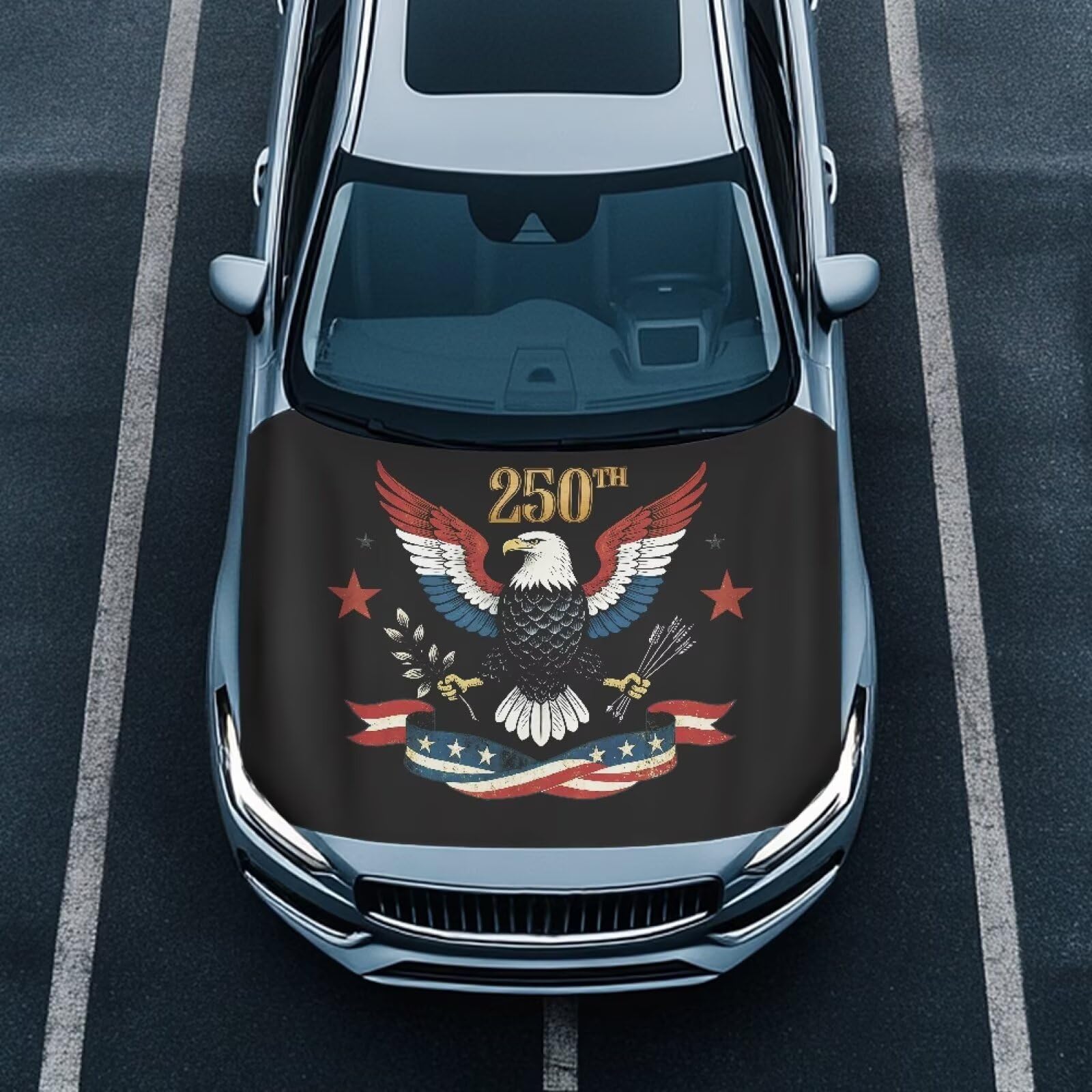 Car Hood Cover Protector 59×39 inches Stretchable USA 250th Birthday Print Auto Hood Wrap Blankets Auto Outdoor Decorations for Compact SUV Sedans Trucks