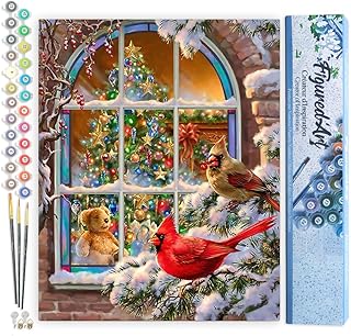 Figured'Art Paint by Numbers Kit for Adults Christmas Window 16"x20" - Craft Art Painting DIY Kit Rolled Canvas Without Frame