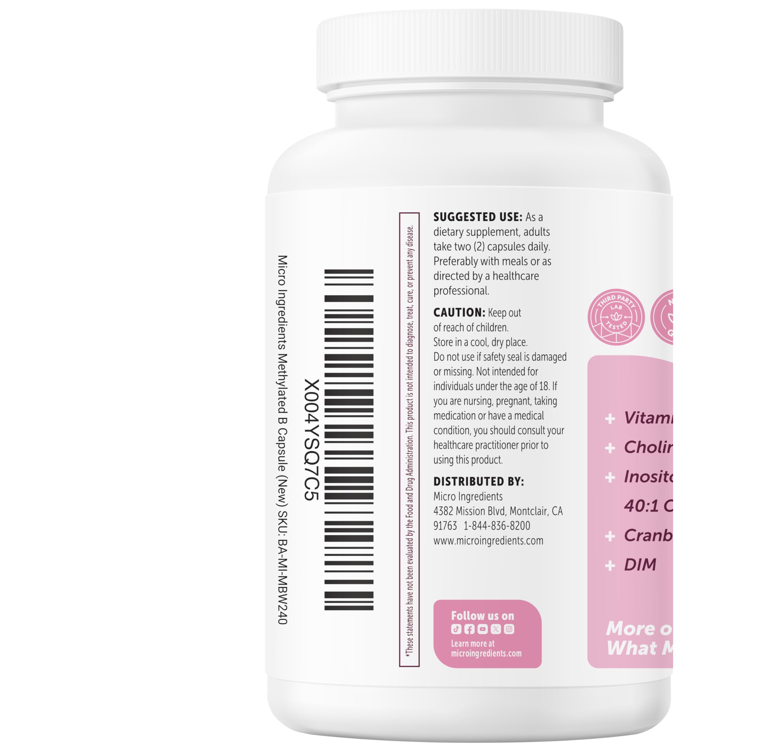 Micro Ingredients Methylated B Complex for Women, 240 Vegetarian Capsules | Activated B Vitamins with Methylfolate, Methyl B12, DIM & Inositol Complex | 14-in-1 Bioactive B Vitamin Formula — Amazon image 9