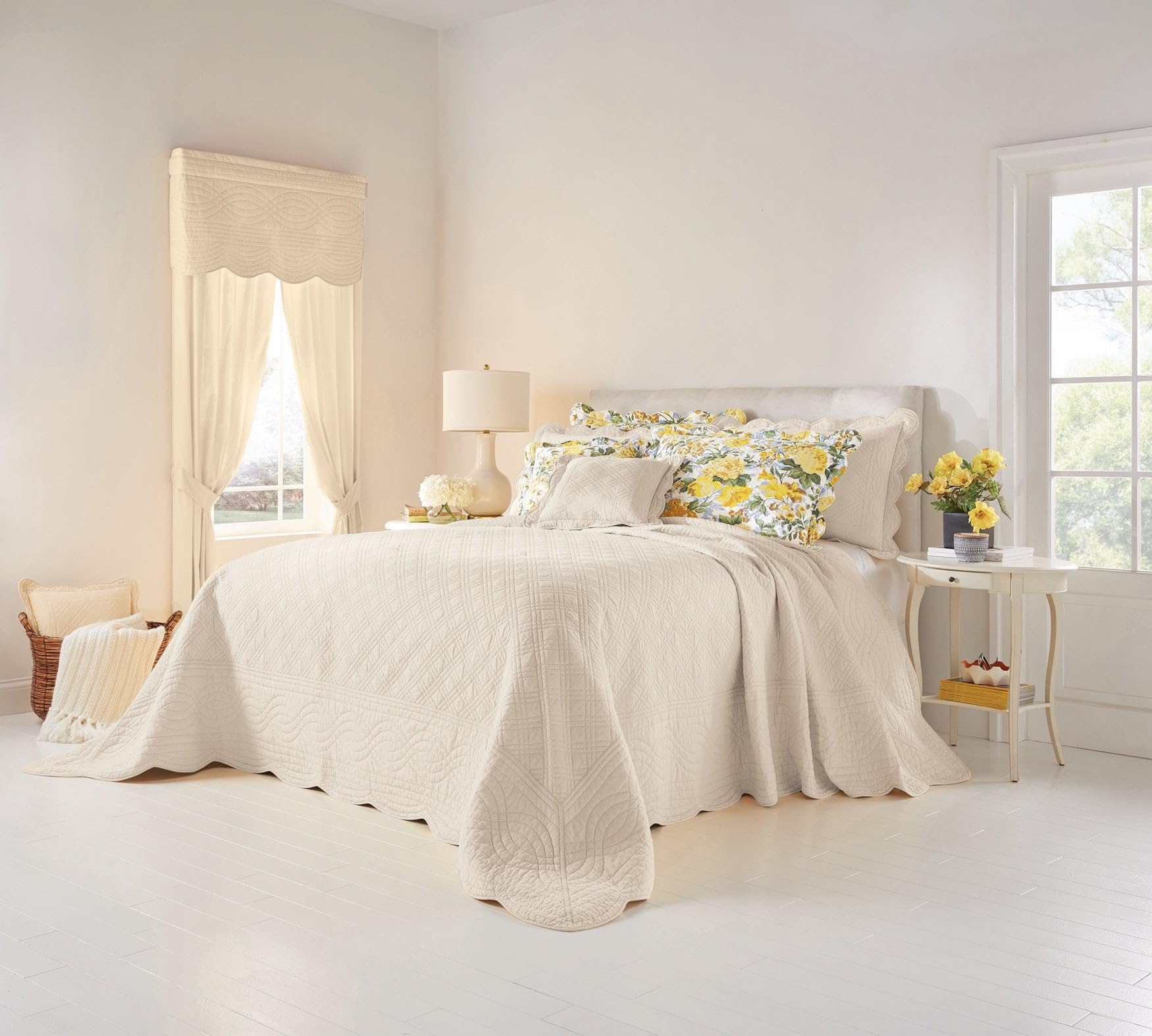 BrylaneHome Florence - Colcha extragrande 100% algodón, tamaño matrimonial, rayas azules