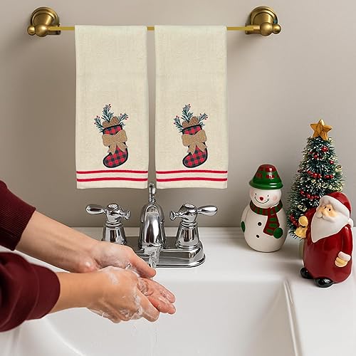 Miniatura 96 de Juego de 2 toallas de mano de baño de Navidad, color gris oscuro, 100% algodón, bordadas, diseño de copos de nieve, 16 x 25 pulgadas, toallas 24 Let