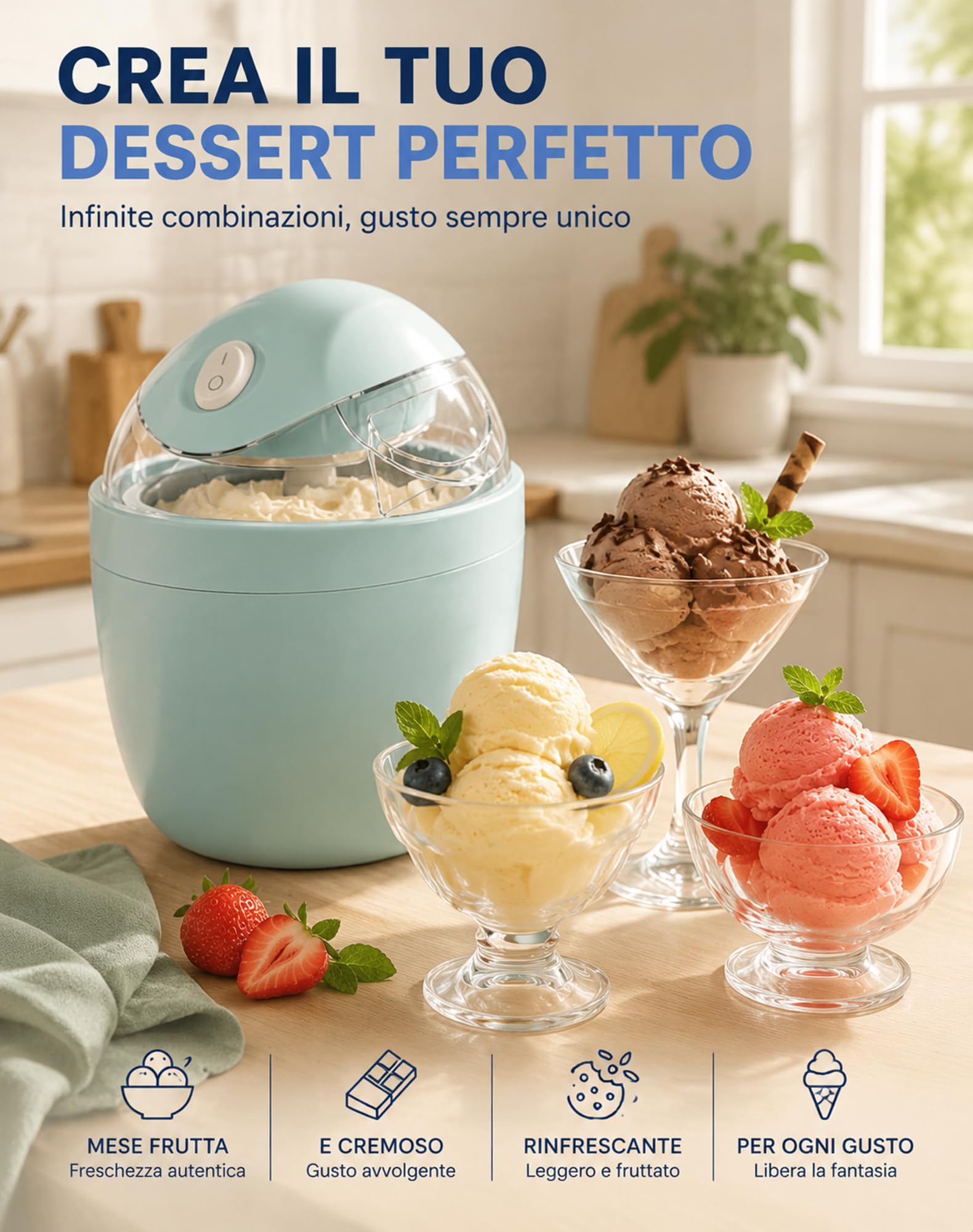Gelatiera GelatoVivo, Gelato in Pochi Minuti, Non Serve Il Ghiaccio，Azzurro