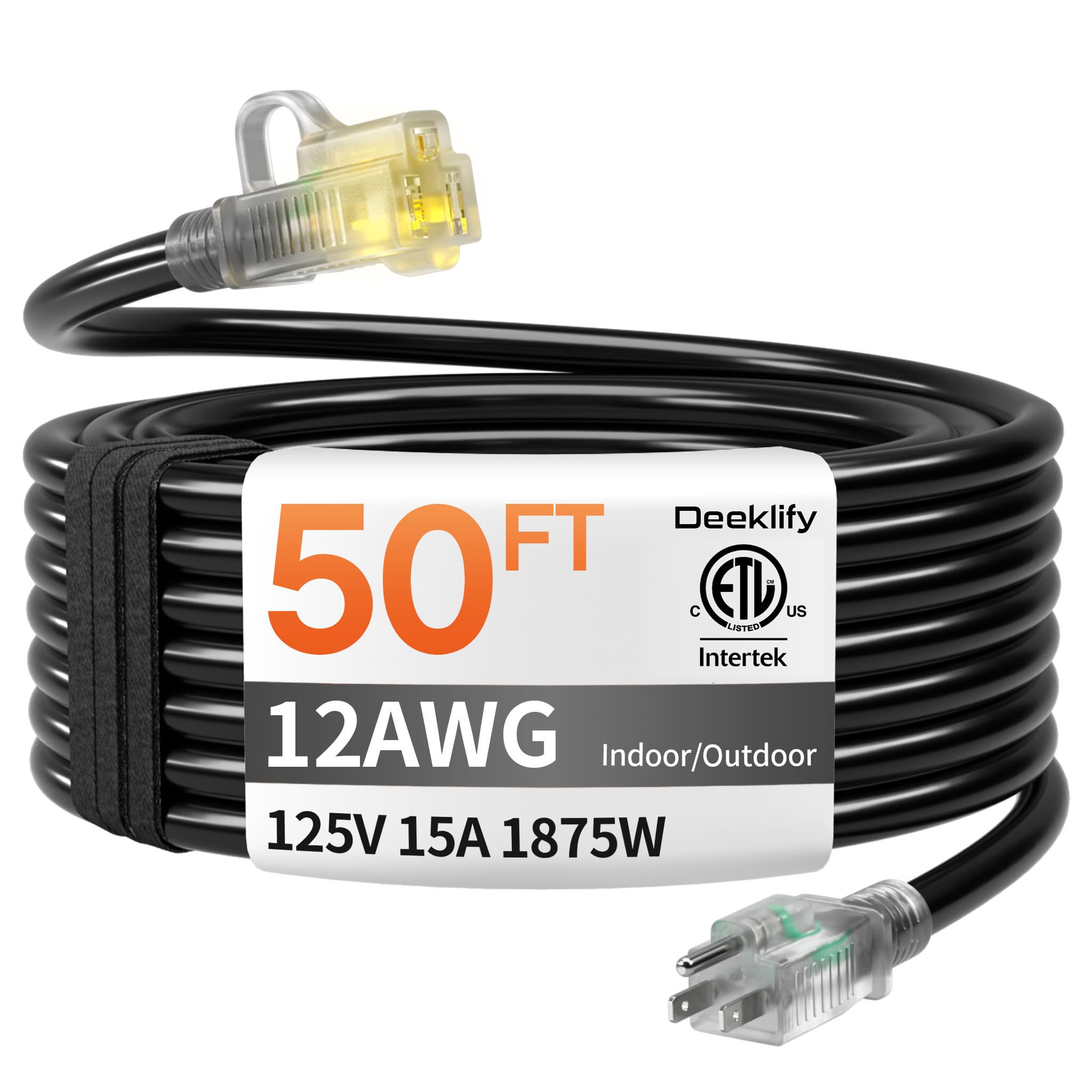 Deeklify 12 Gauge 50 ft Extension Cord