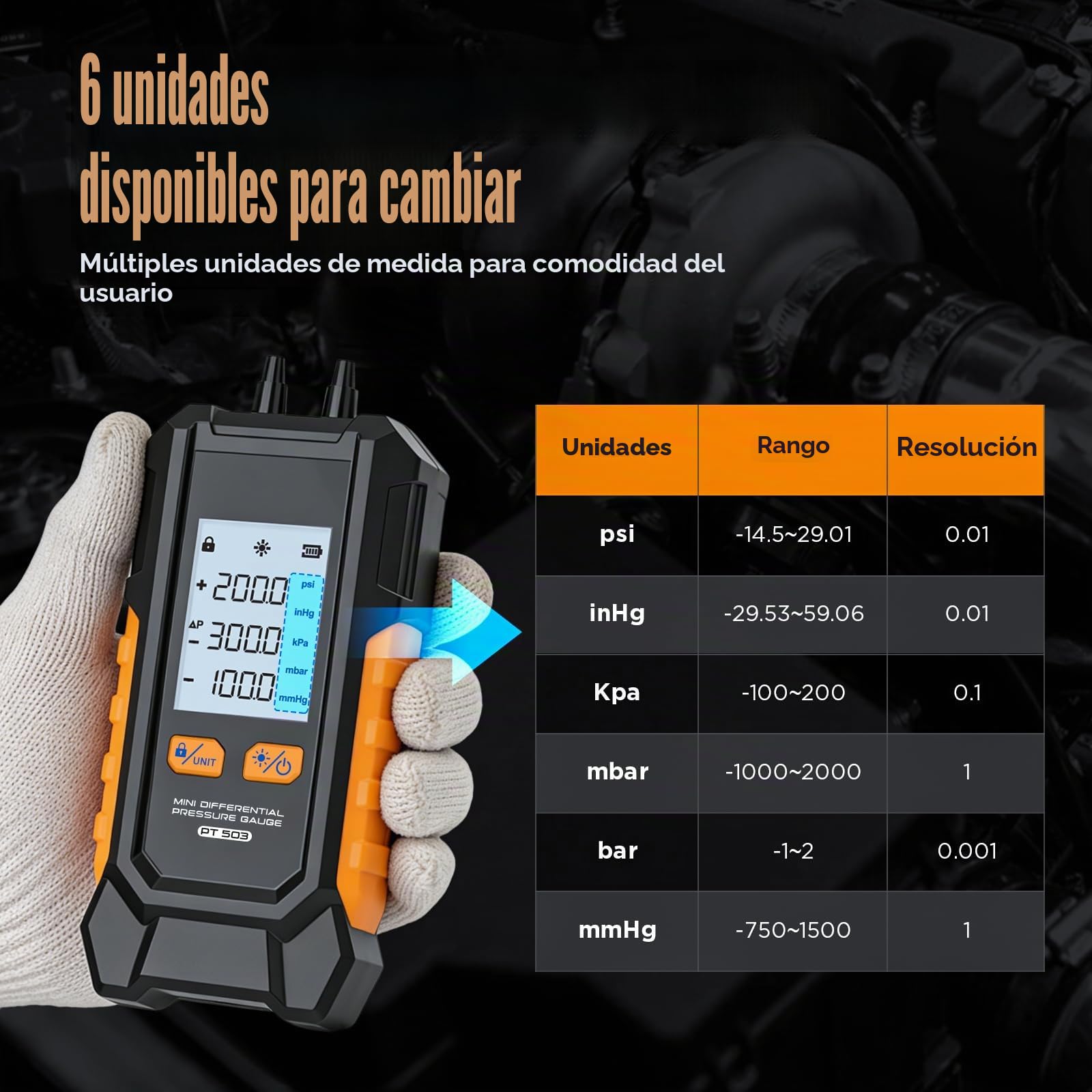 Vacuometro Digital, -101-200 kPa Manómetro ± 0,5% FS de Alta Precisión, 6 Unidades Manómetro Digital Aire Acondicionado, Función de Retención de Datos